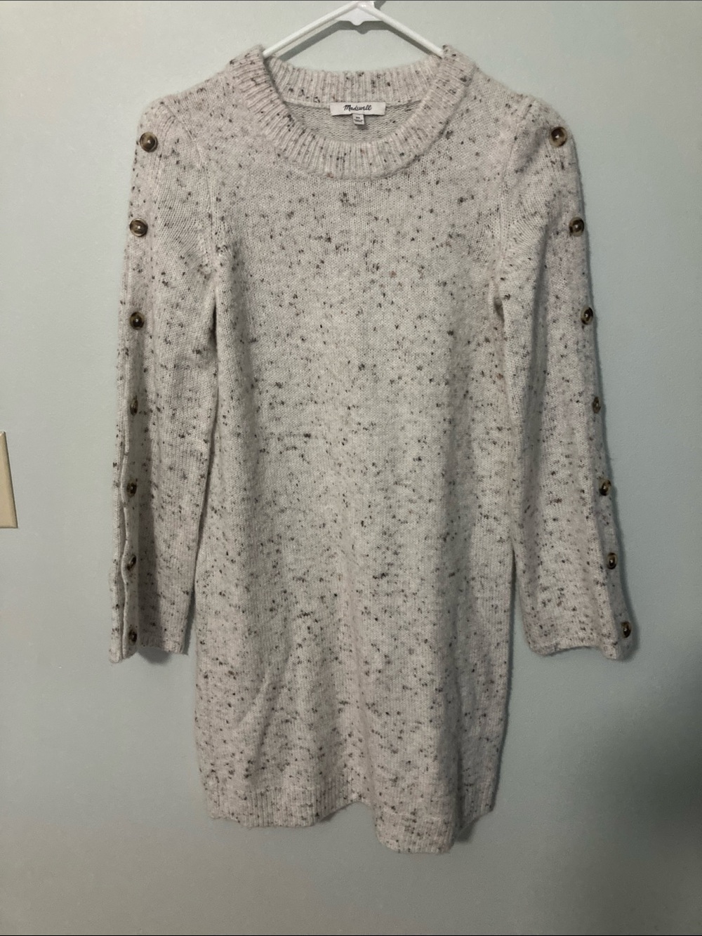 Madewell Cream Speckled Button-Sleeve Knit Sweater Dress